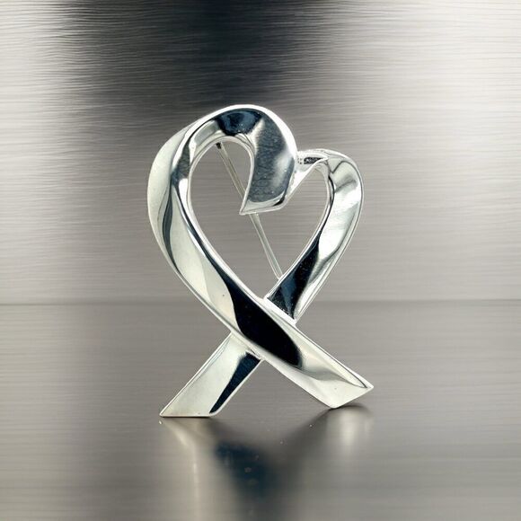 Tiffany & Co Estate Heart Brooch Pin Sterling Silver TIF653 - Picture 5 of 12